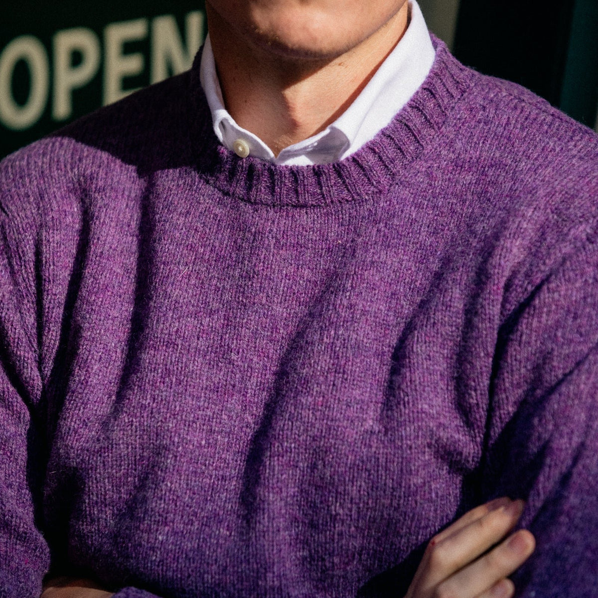 Light Heather Shetland Lambswool Crew Neck