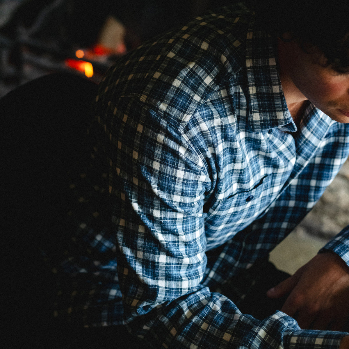 Blue & White Check Grizedale Brushed Workshirt