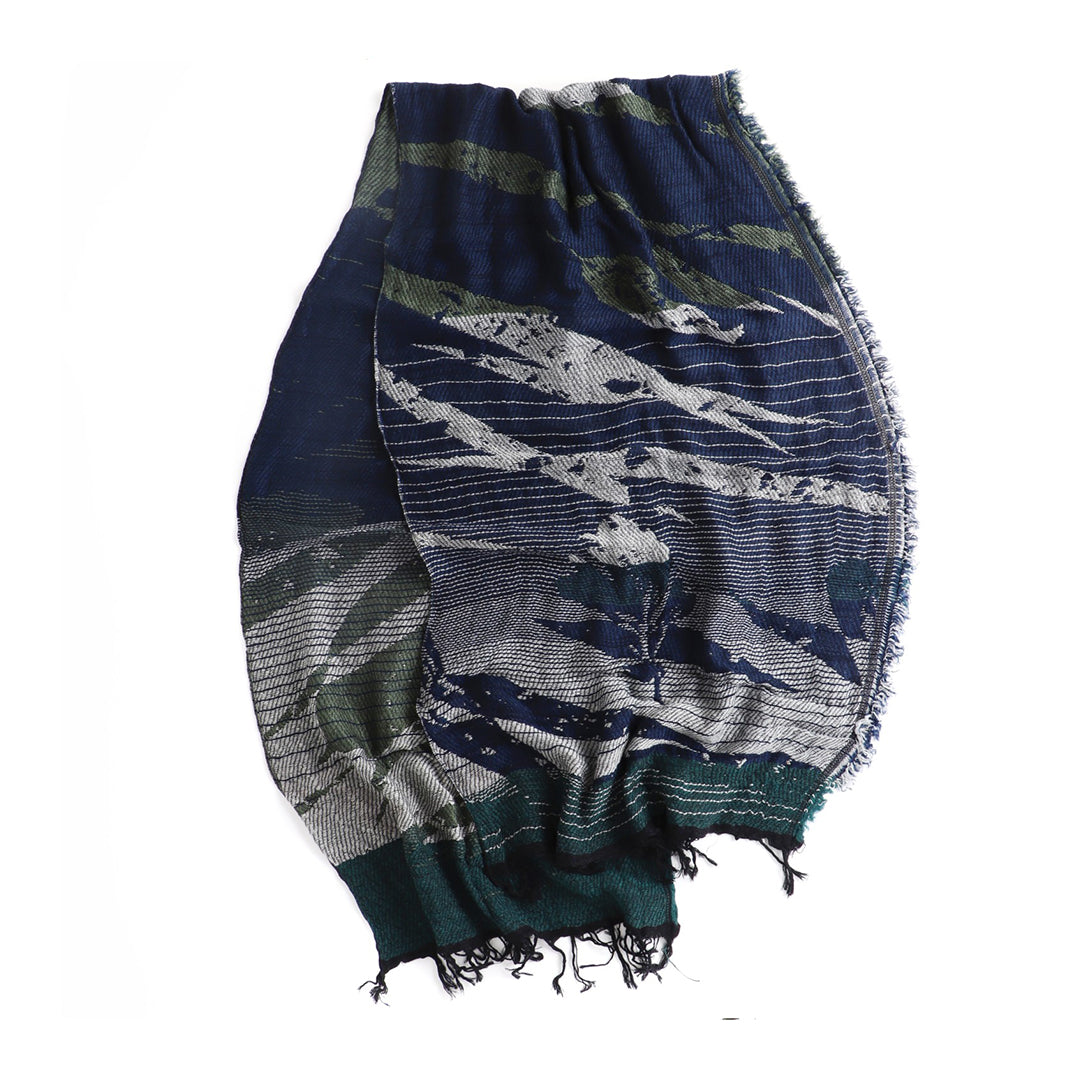 Blue Mix Tamaki Niime Jacquard Wool Mix Roots Shawl