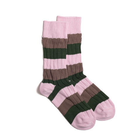 Caramel/Pink/Moss Three Stripe Cotton Socks