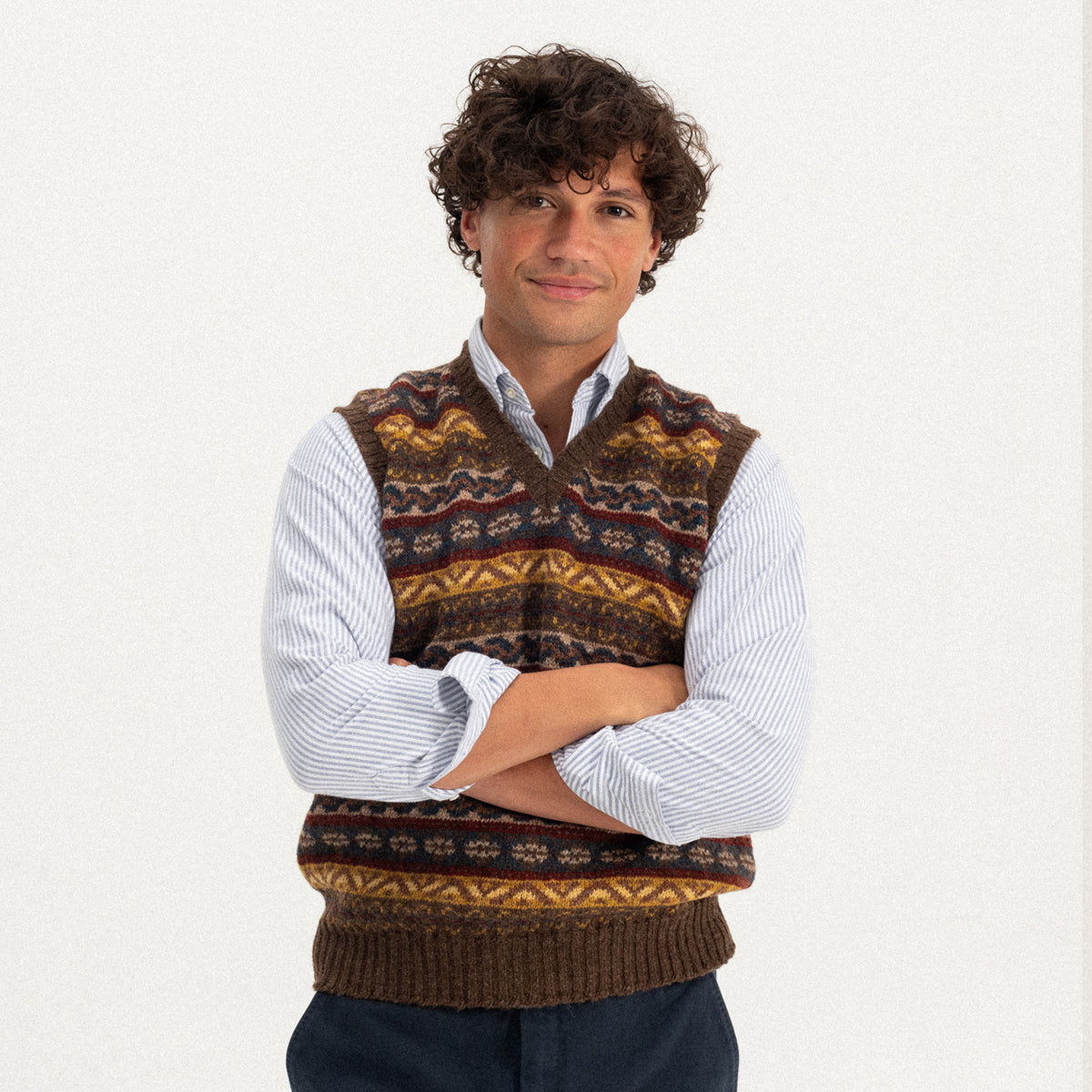 Chocolate Trim Fairisle Slipover V-Neck