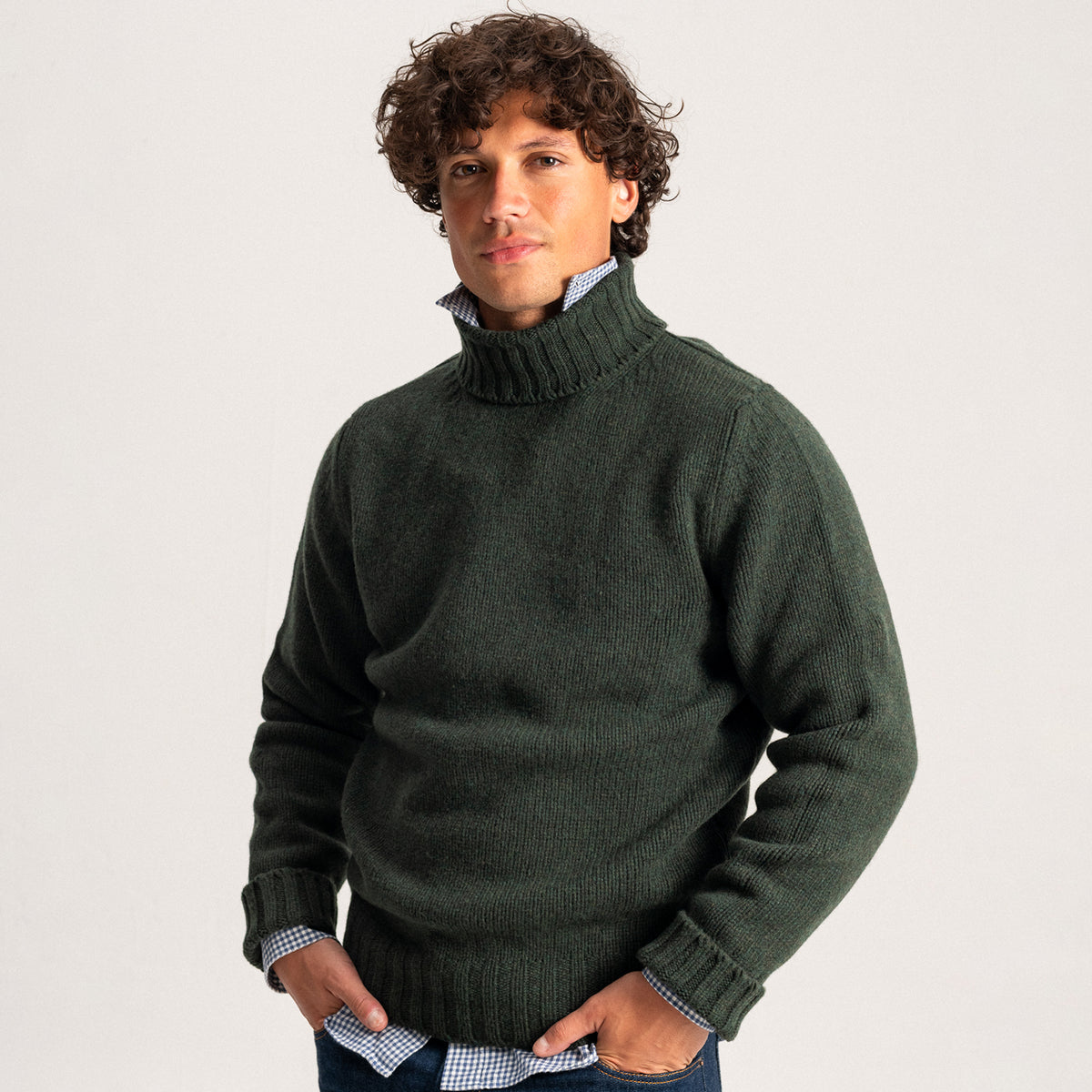 Conifer Green Wool Cashmere Roll Neck