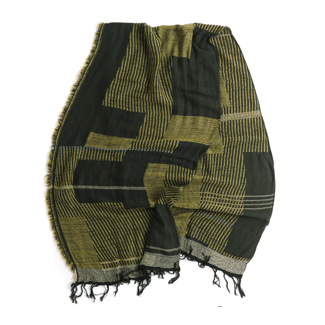 Green Mix Tamaki Niime Jacquard Wool Mix Roots Shawl