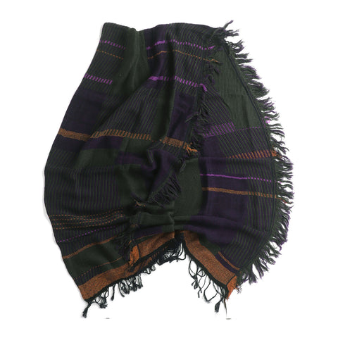 Green Purple Mix Tamaki Niime Jacquard Wool Mix Roots Shawl