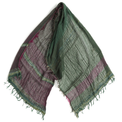 Green and Purple Tamaki Niime Cotton Roots Shawl