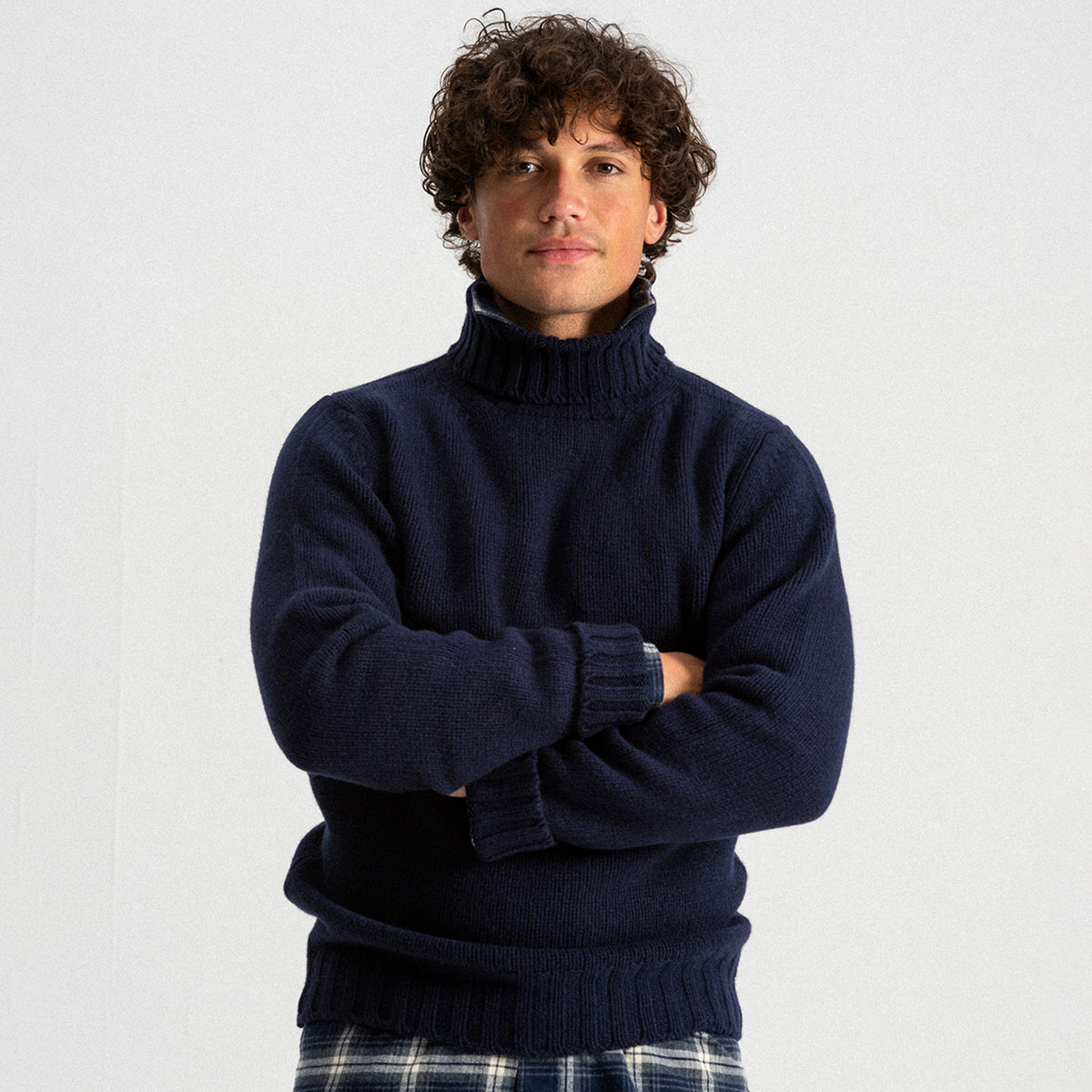 Navy Wool Cashmere Roll Neck