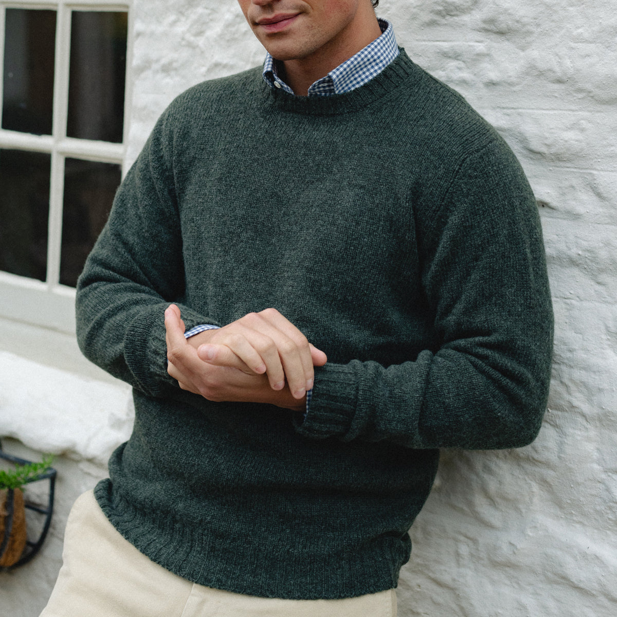 Pine Shetland Lambswool Crew Neck