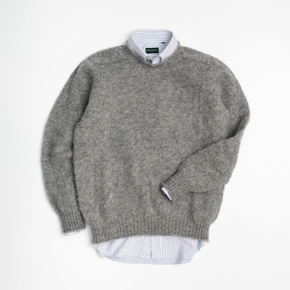 Grey Saddle Shoulder Brushed Shetland Crew Neck