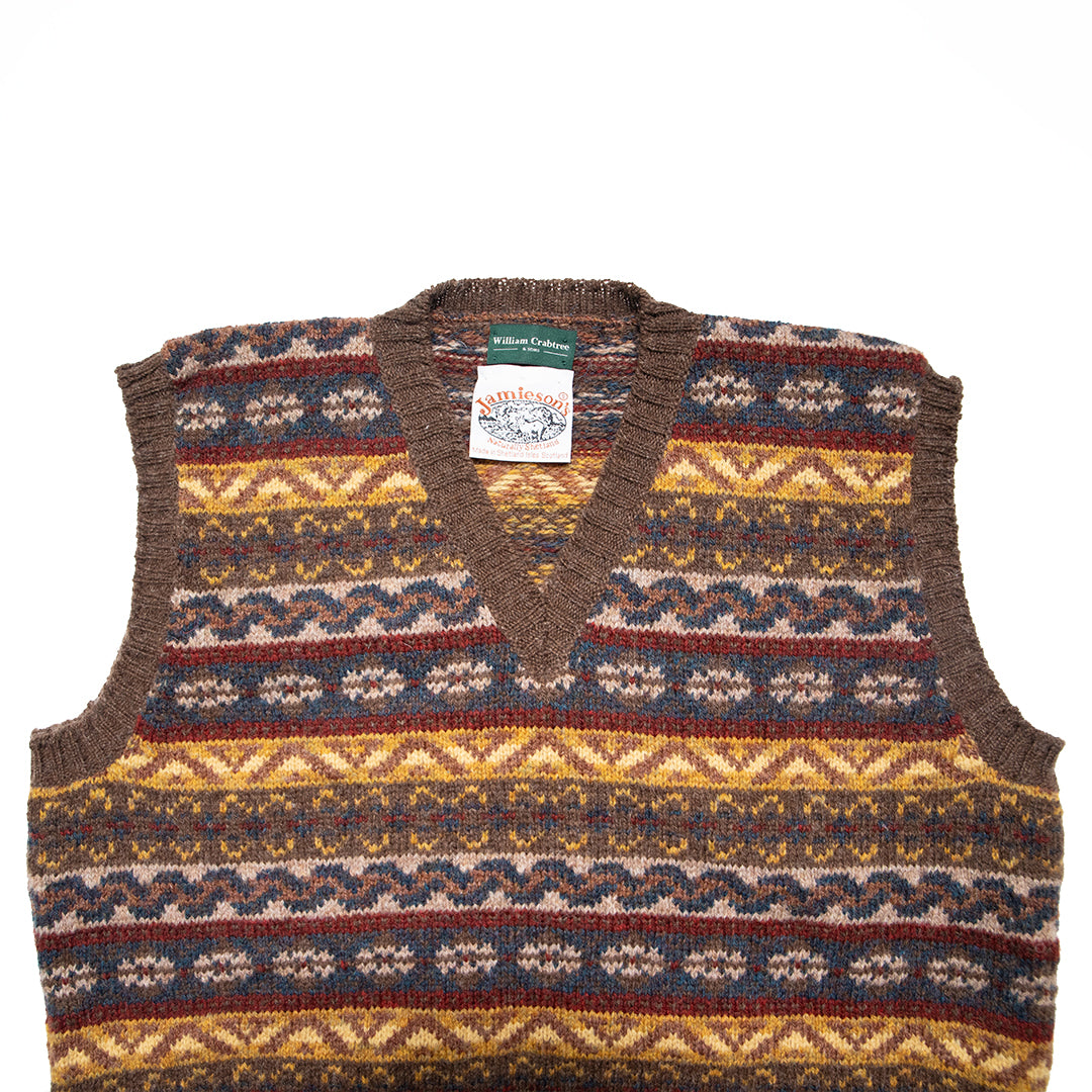 Chocolate Trim Fairisle Slipover V-Neck