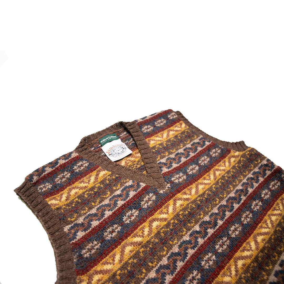 Chocolate Trim Fairisle Slipover V-Neck