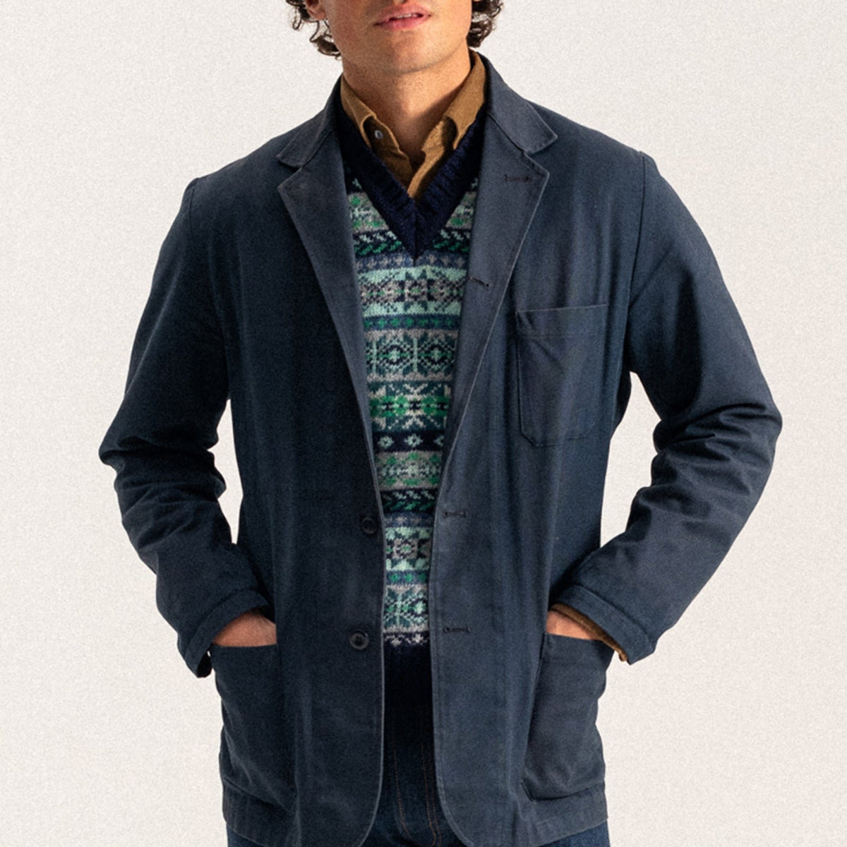 Navy Fairisle Slipover V-Neck